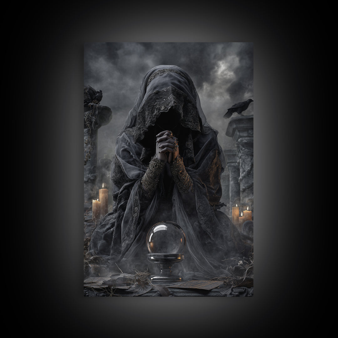 The Midnight Fortune Teller, Vertical Wall Art, Dark Halloween Decor, Canvas Print, Halloween Wall Decor, Gothic Home Decor