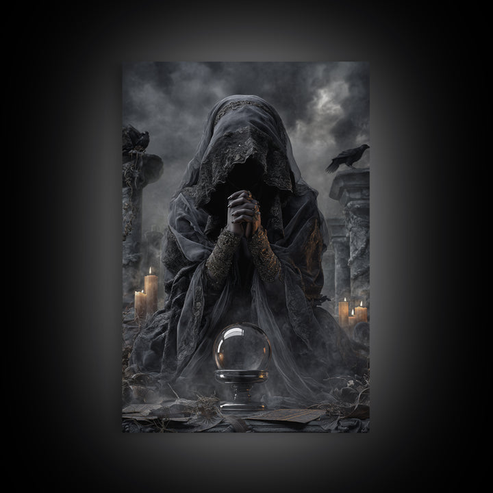 The Midnight Fortune Teller, Vertical Wall Art, Dark Halloween Decor, Canvas Print, Halloween Wall Decor, Gothic Home Decor