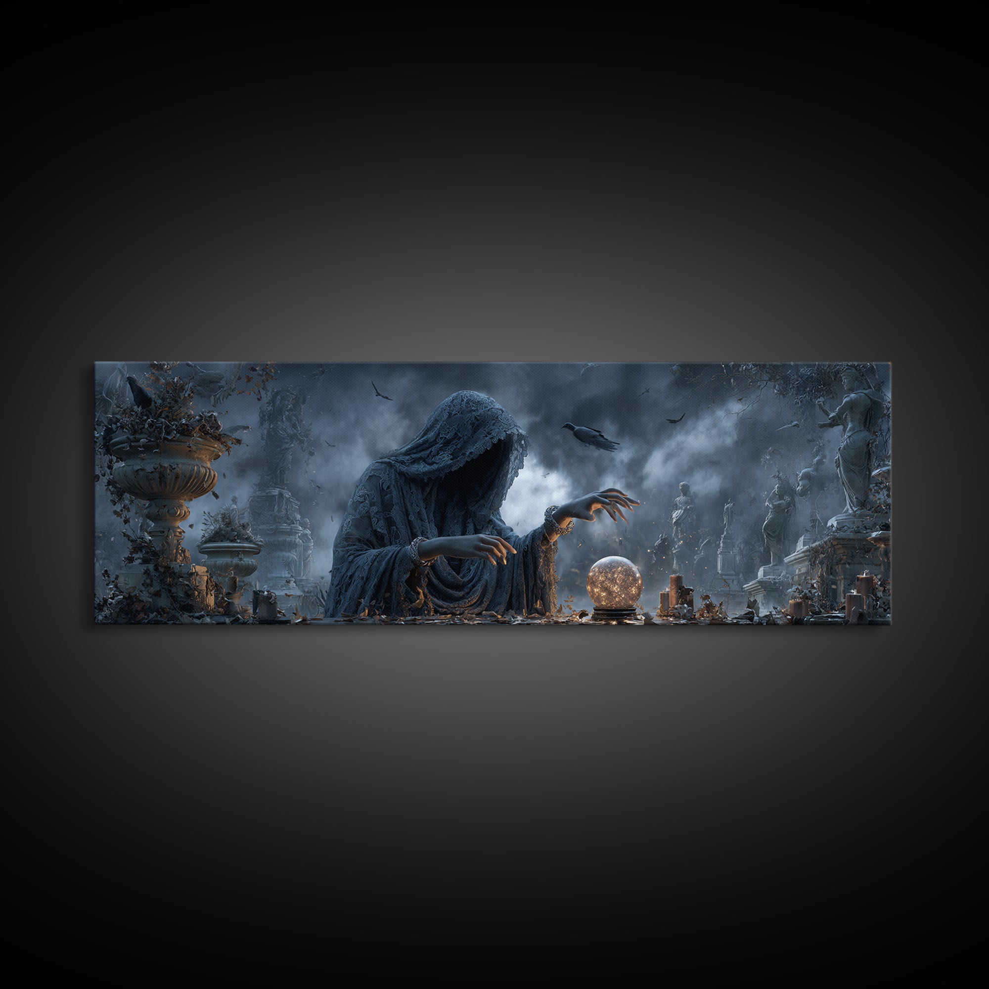 The Midnight Fortune Teller, Extra Wide Wall Art, Spooky Home Decor, Canvas Print, Halloween Wall Decor, Gothic Home Decor, Dark Fantasy Art
