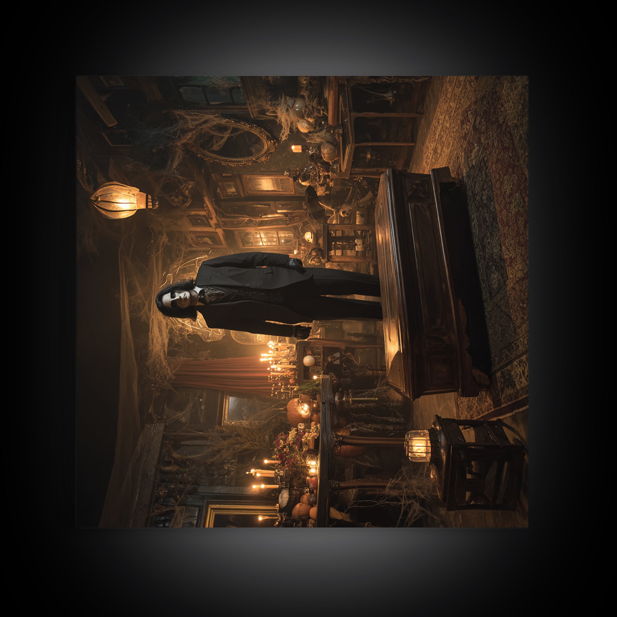 The Sinister Undertaker, Square Wall Art, Haunted Gothic Art, Framed Canvas Print, Halloween Wall Decor, Gothic Home Decor, Horror Wall Art