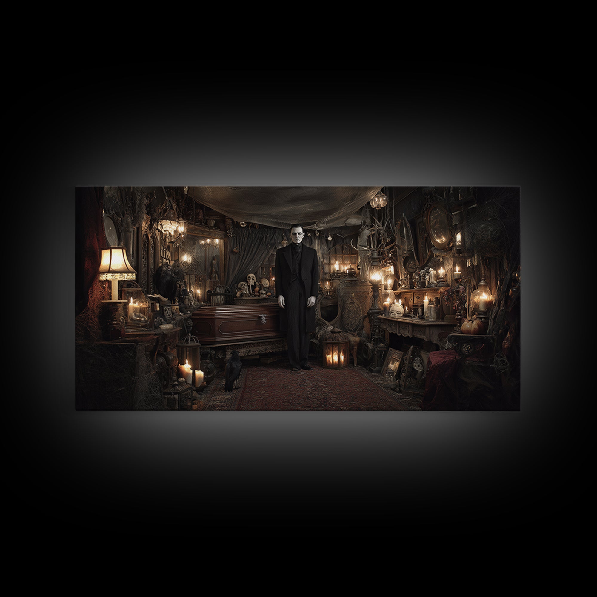 The Sinister Undertaker, Wide Panoramic Art, Dark Fantasy Wall Art, Canvas Print, Halloween Wall Decor, Gothic Home Decor