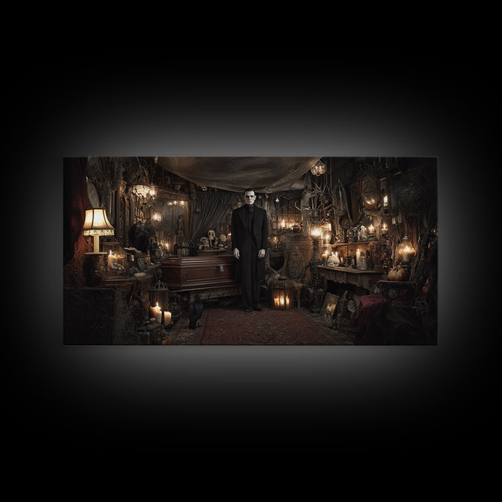 The Sinister Undertaker, Wide Panoramic Art, Dark Fantasy Wall Art, Canvas Print, Halloween Wall Decor, Gothic Home Decor