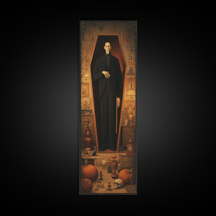The Sinister Undertaker, Tall Narrow Wall Art, Spooky Home Decor, Canvas Print, Halloween Wall Decor, Gothic Home Decor, Dark Fantasy Art