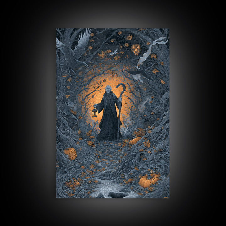 The Lantern Gravedigger, Vertical Wall Art, Dark Halloween Decor, Canvas Print, Halloween Wall Decor, Gothic Home Decor