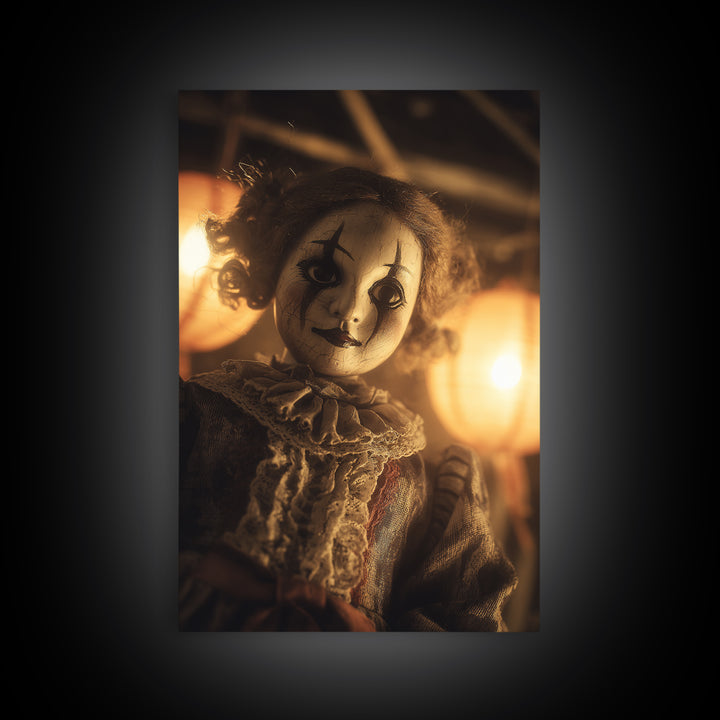The Haunted Porcelain Doll, Vertical Wall Art, Gothic Horror Wall Art, Framed Canvas Print, Halloween Wall Decor, Gothic Home Decor