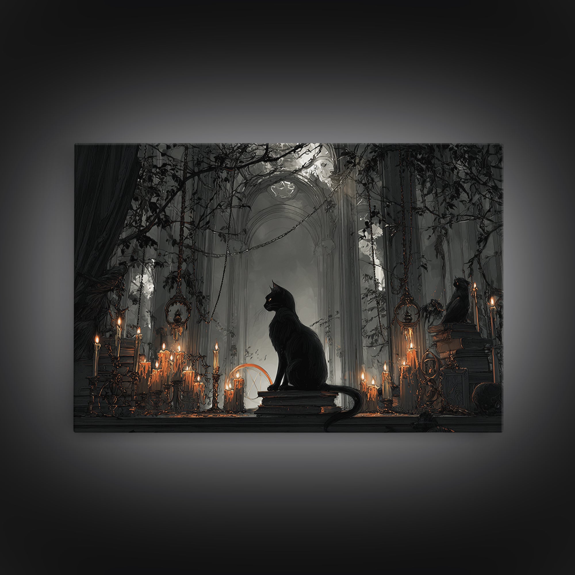The Black Cat Familiar, Landscape Wall Art, Spooky Home Decor, Canvas Print, Halloween Wall Decor, Gothic Home Decor, Collectible Wall Decor