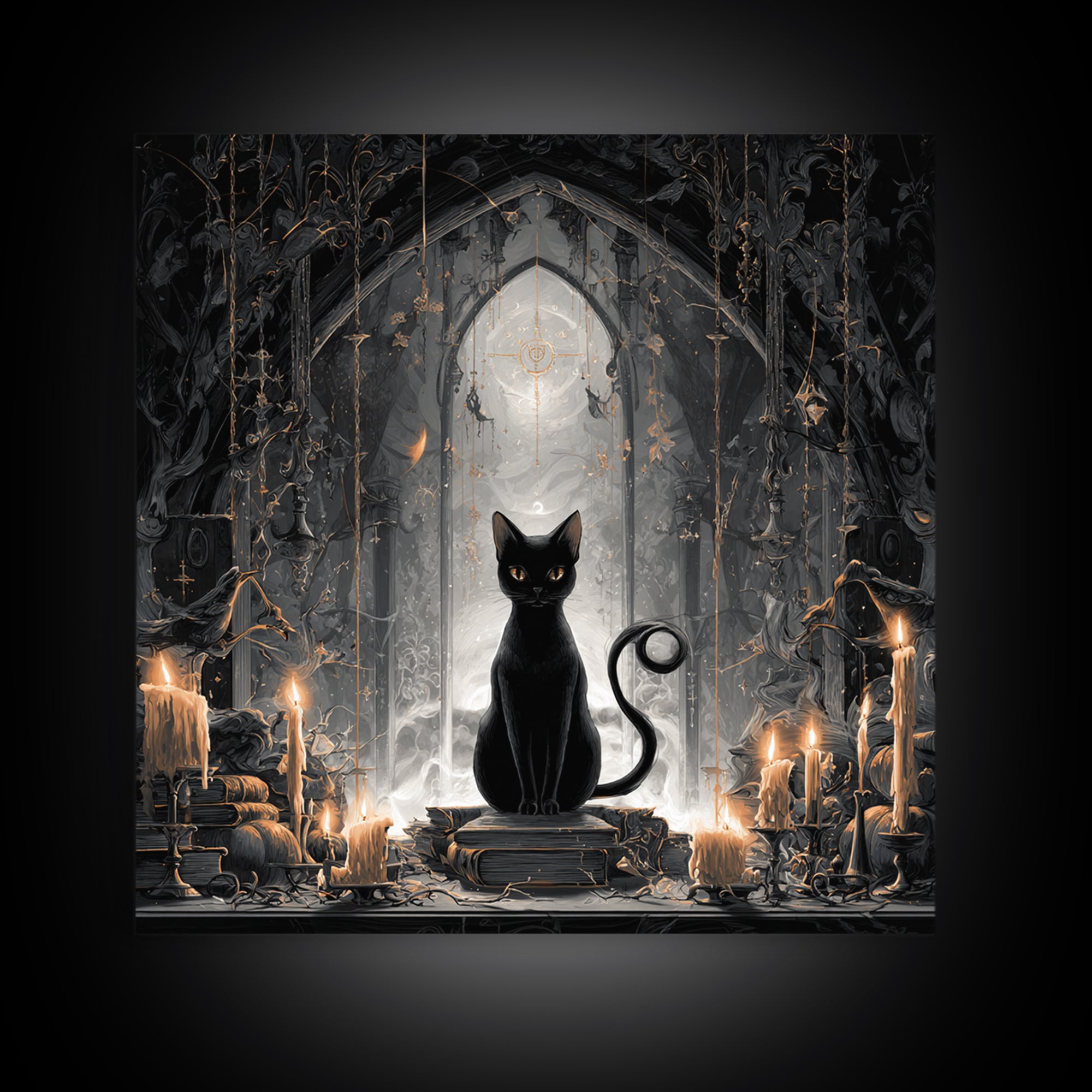 The Black Cat Familiar, Square Wall Art, Spooky Home Decor, Canvas Print, Halloween Wall Decor, Gothic Home Decor, Spooky Wall Decor