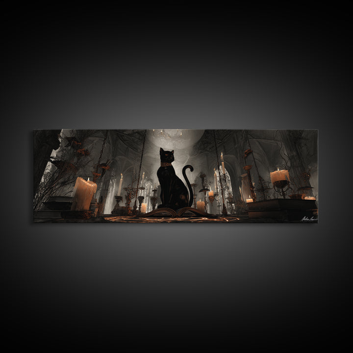 The Black Cat Familiar, Extra Wide Wall Art, Spooky Home Decor, Canvas Print, Halloween Wall Decor, Gothic Home Decor, Spooky Wall Decor