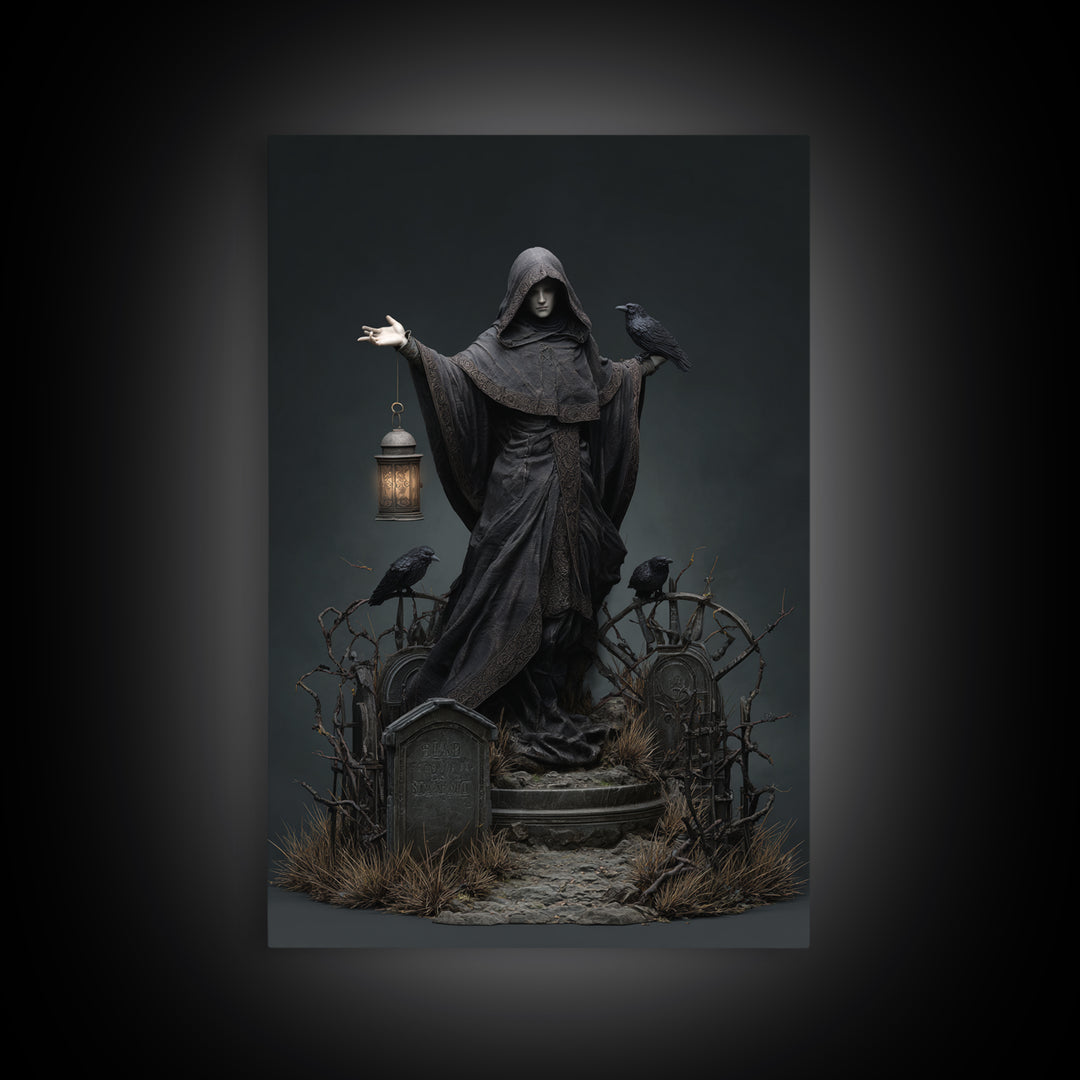 The Raven Keeper, Vertical Wall Art, Gothic Horror Wall Art, Framed Canvas Print, Halloween Wall Decor, Gothic Home Decor, Spooky Wall Decor