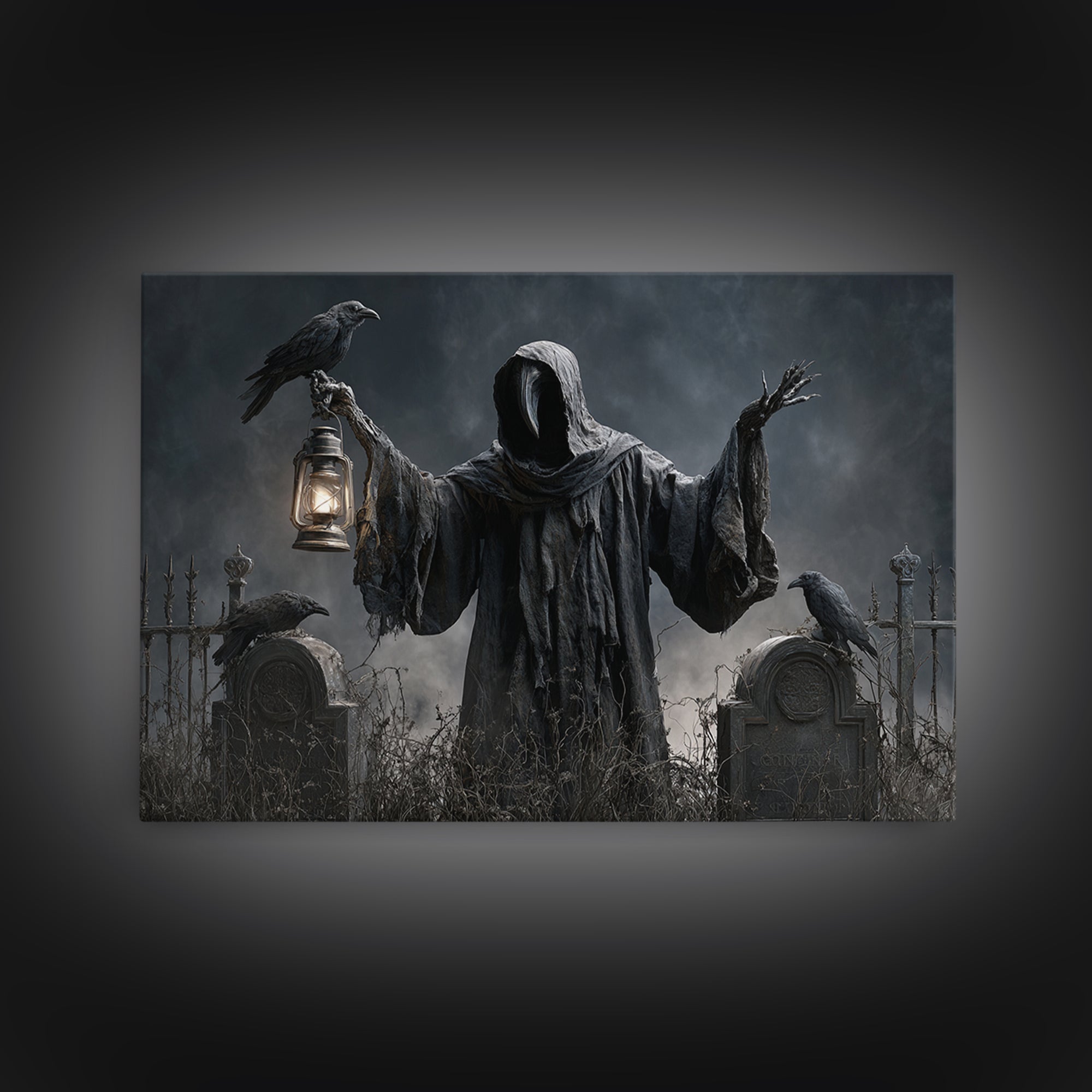 The Raven Keeper, Landscape Wall Art, Macabre Wall Art, Framed Canvas Print, Halloween Wall Decor, Gothic Home Decor, Spooky Wall Decor