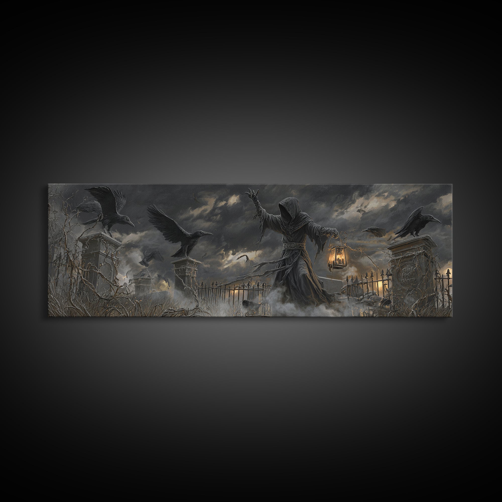 The Raven Keeper, Extra Wide Wall Art, Spooky Home Decor, Canvas Print, Halloween Wall Decor, Gothic Home Decor, Spooky Wall Decor