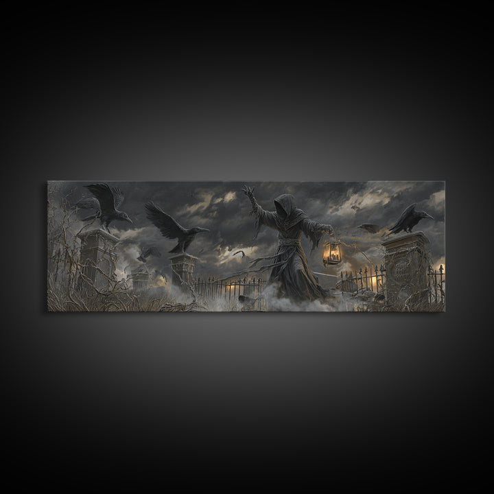 The Raven Keeper, Extra Wide Wall Art, Spooky Home Decor, Canvas Print, Halloween Wall Decor, Gothic Home Decor, Spooky Wall Decor