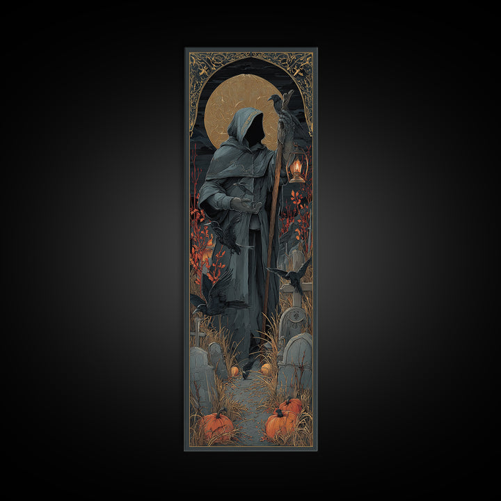 The Raven Keeper, Tall Narrow Wall Art, Haunted Gothic Art, Framed Canvas Print, Halloween Wall Decor, Gothic Home Decor, Halloween Wall Art