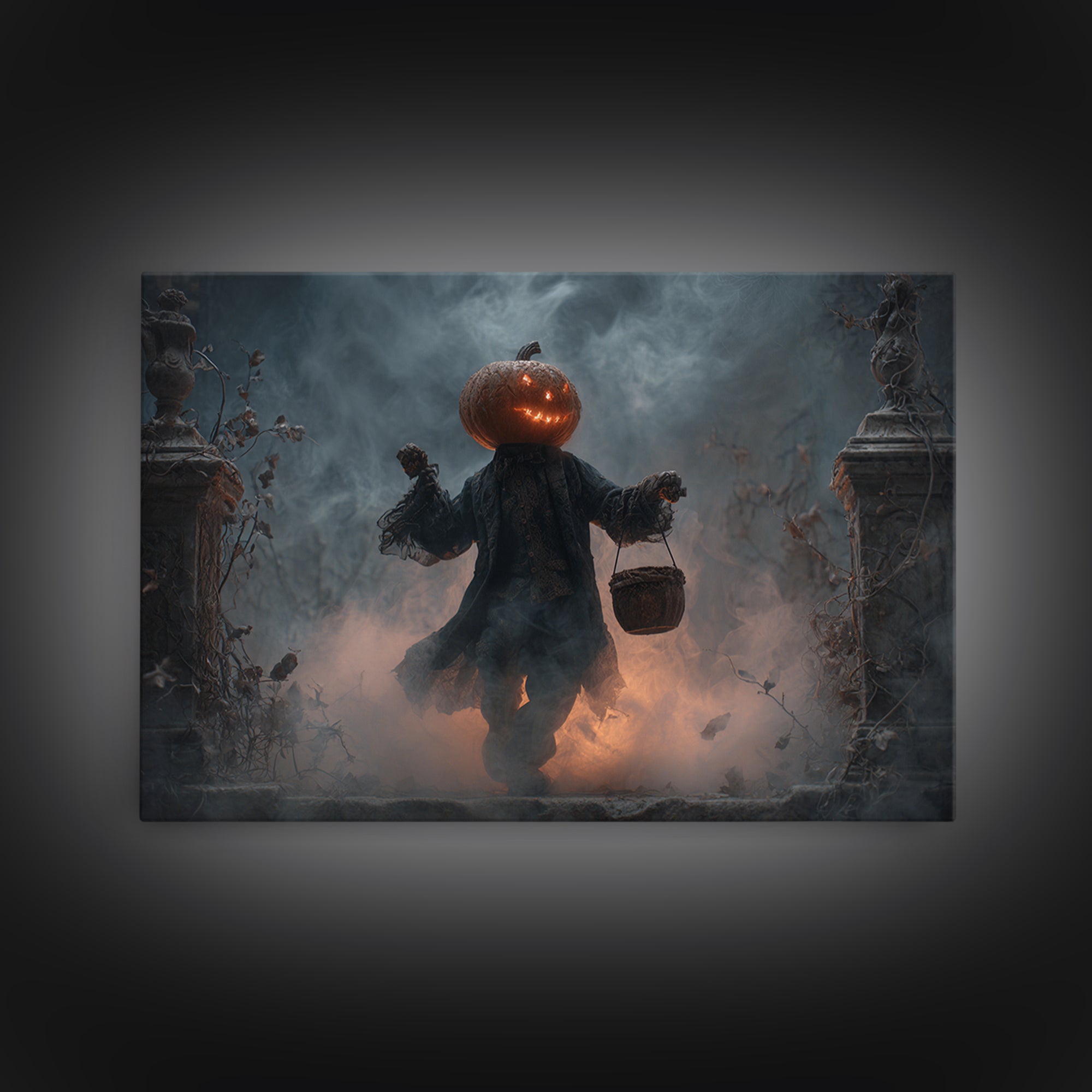 The Pumpkin-Headed Child, Landscape Wall Art, Dark Fantasy Wall Art, Canvas Print, Halloween Wall Decor, Gothic Home Decor