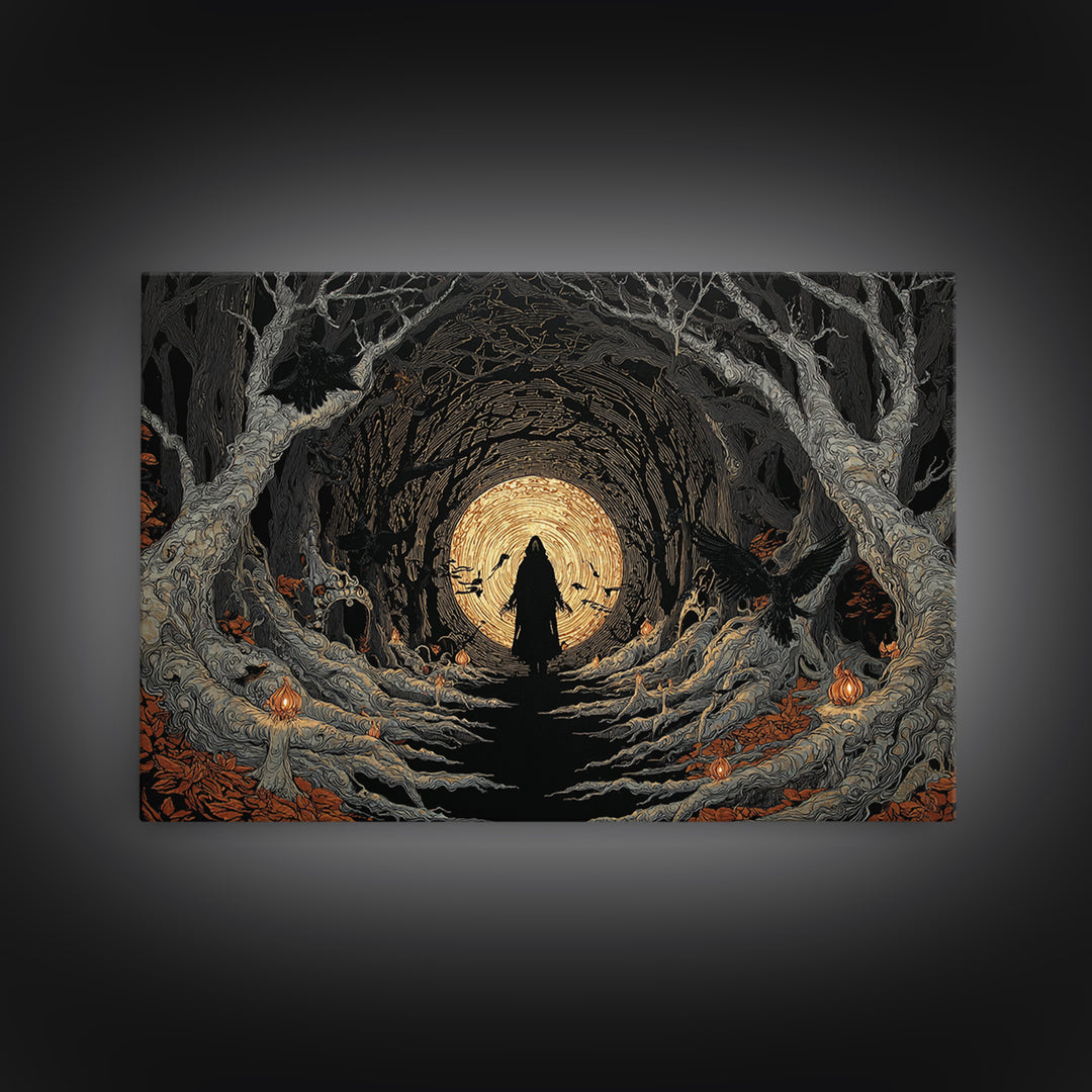 The Shadow Person, Landscape Wall Art, Macabre Wall Art, Framed Canvas Print, Halloween Wall Decor, Gothic Home Decor, Halloween Wall Art