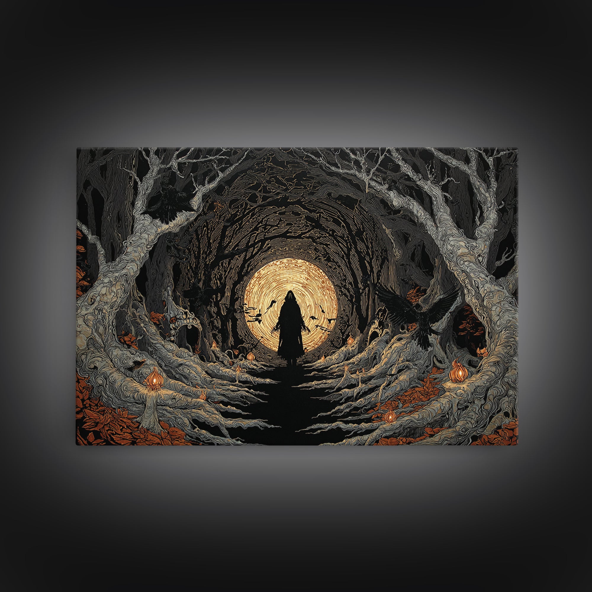 The Shadow Person, Landscape Wall Art, Macabre Wall Art, Framed Canvas Print, Halloween Wall Decor, Gothic Home Decor, Halloween Wall Art