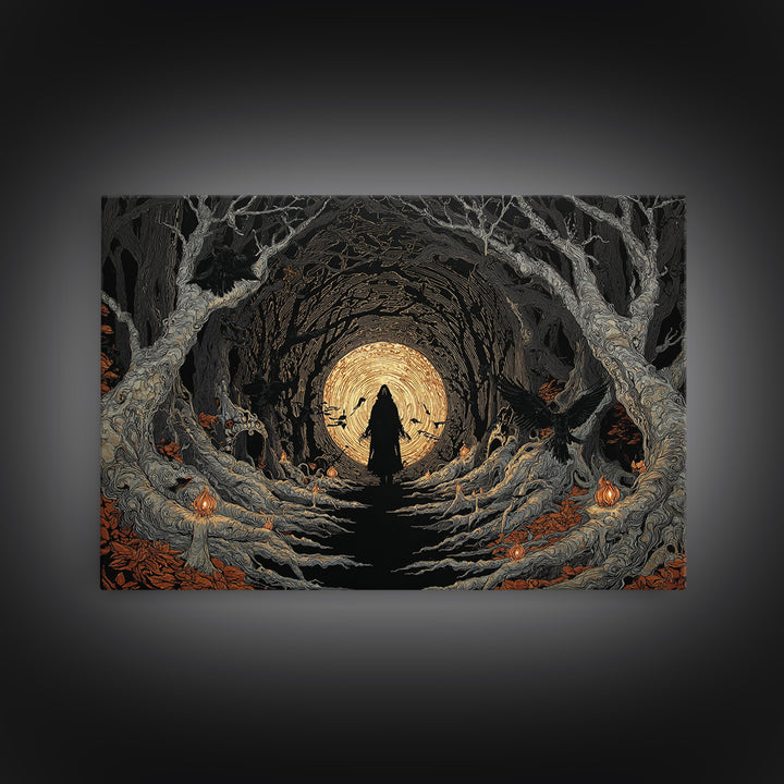 The Shadow Person, Landscape Wall Art, Macabre Wall Art, Framed Canvas Print, Halloween Wall Decor, Gothic Home Decor, Halloween Wall Art
