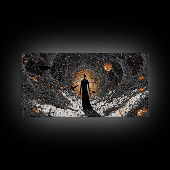 The Shadow Person, Wide Panoramic Art, Dark Halloween Decor, Canvas Print, Halloween Wall Decor, Gothic Home Decor, Collectible Wall Decor