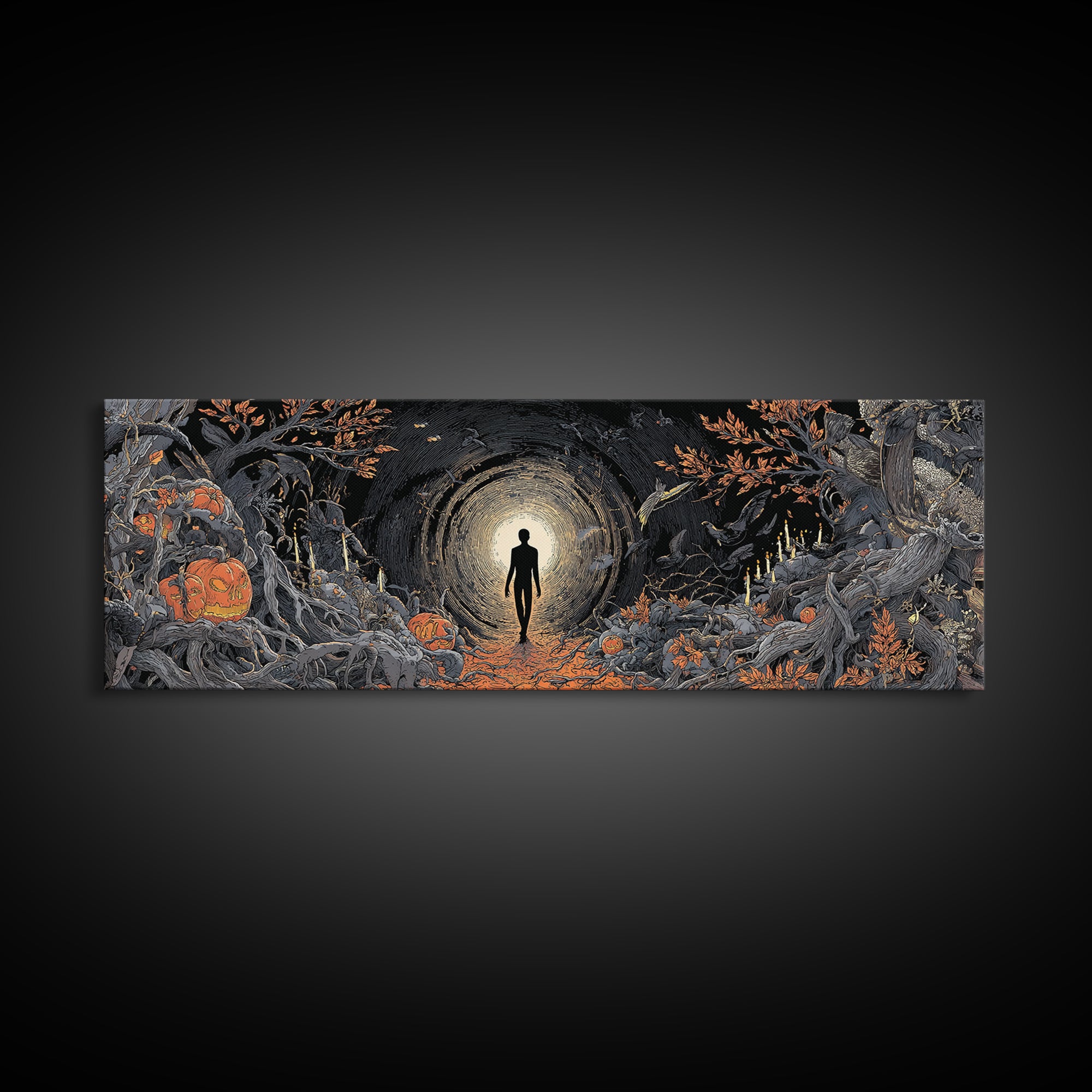 The Shadow Person, Extra Wide Wall Art, Spooky Home Decor, Canvas Print, Halloween Wall Decor, Gothic Home Decor, Halloween Decor