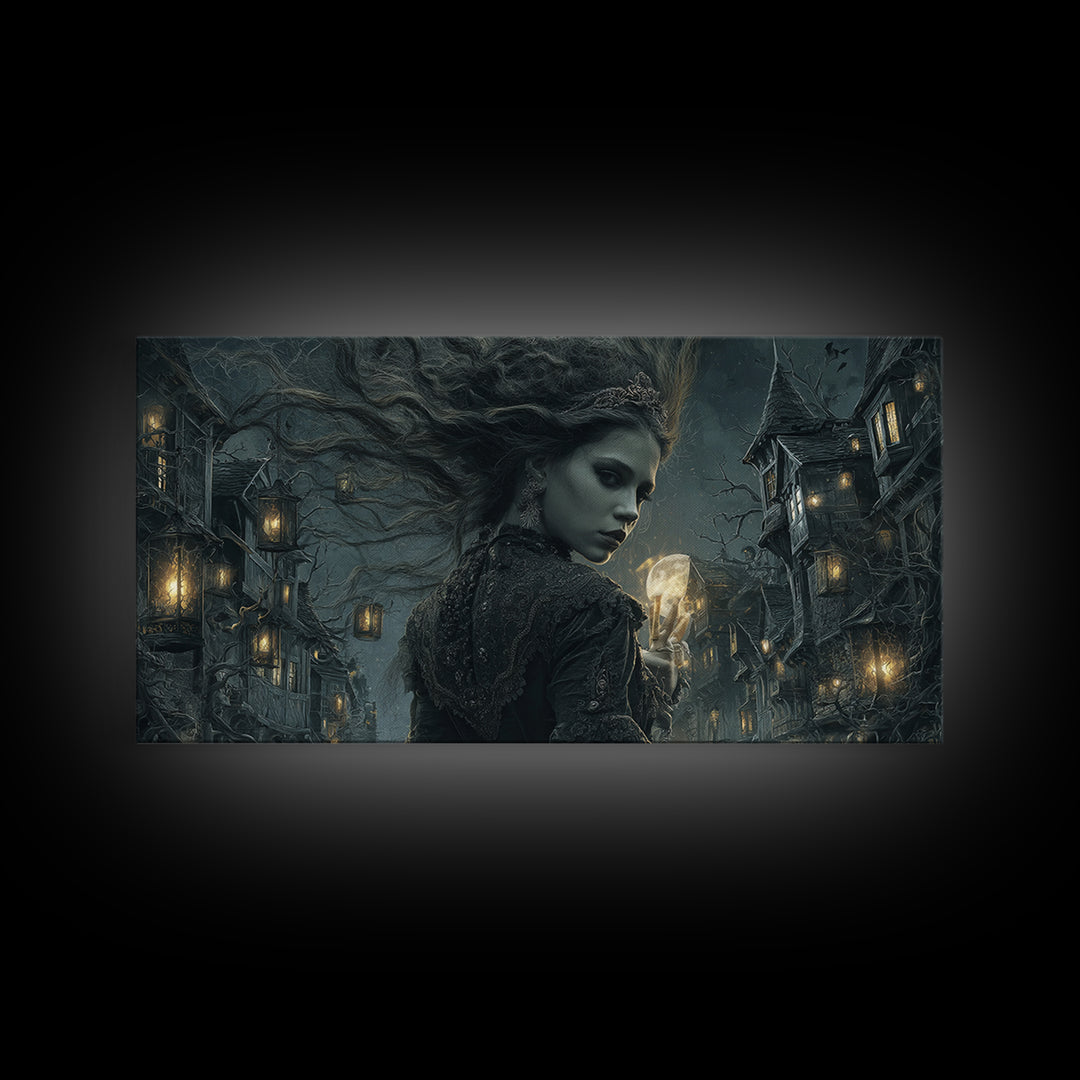 The Banshee Singer, Wide Panoramic Art, Macabre Wall Art, Framed Canvas Print, Halloween Wall Decor, Gothic Home Decor, Spooky Wall Decor