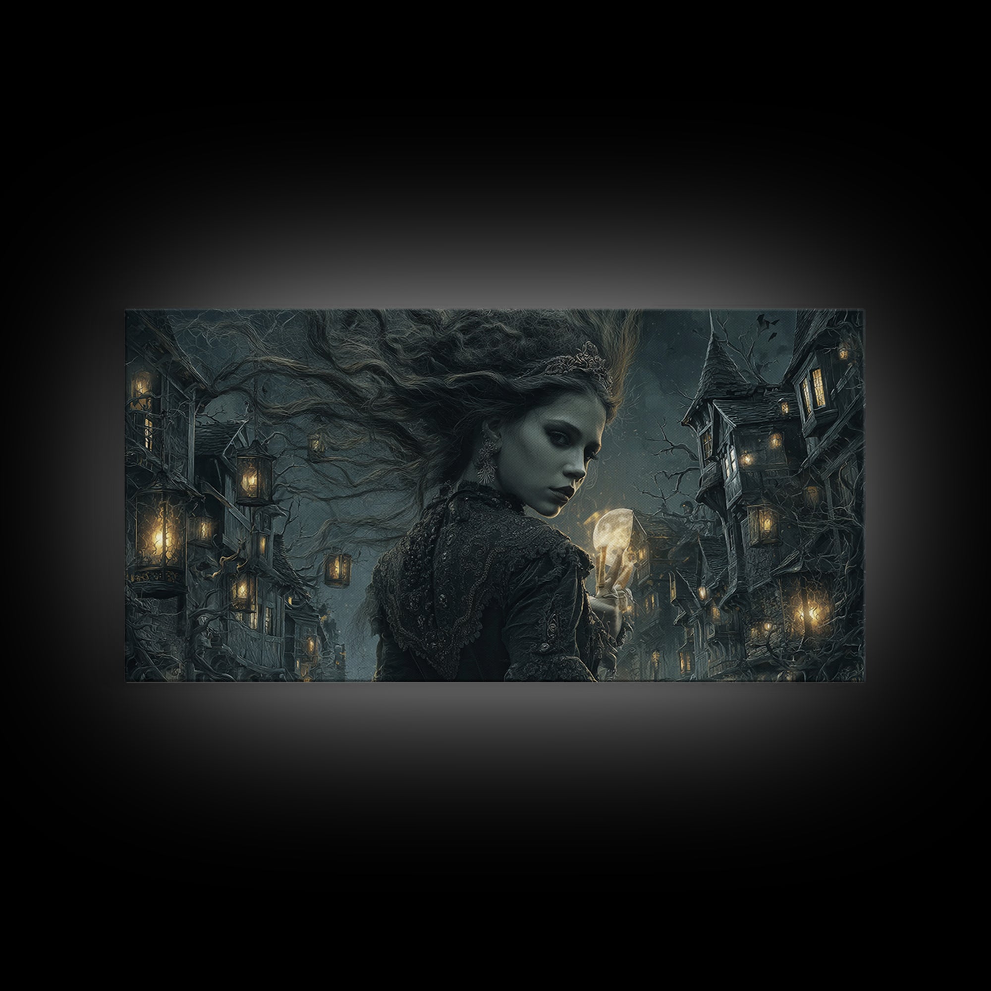 The Banshee Singer, Wide Panoramic Art, Macabre Wall Art, Framed Canvas Print, Halloween Wall Decor, Gothic Home Decor, Spooky Wall Decor