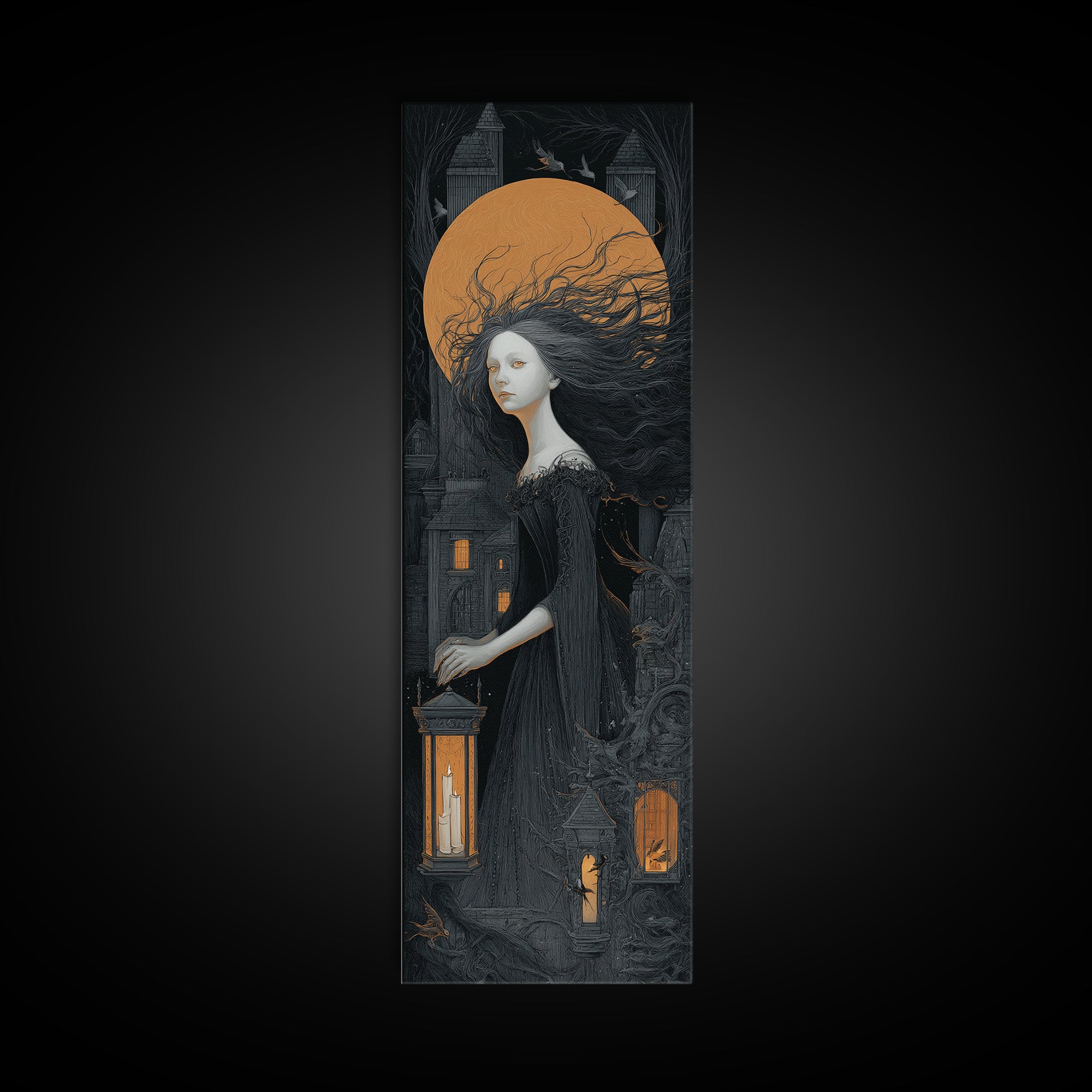 The Banshee Singer, Tall Narrow Wall Art, Dark Halloween Decor, Canvas Print, Halloween Wall Decor, Gothic Home Decor, Halloween Wall Art