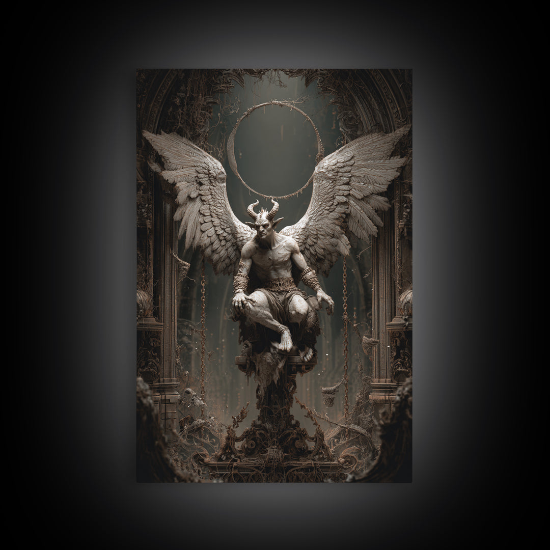 The Gargoyle Sentinel, Vertical Wall Art, Gothic Horror Wall Art, Framed Canvas Print, Halloween Wall Decor, Gothic Home Decor