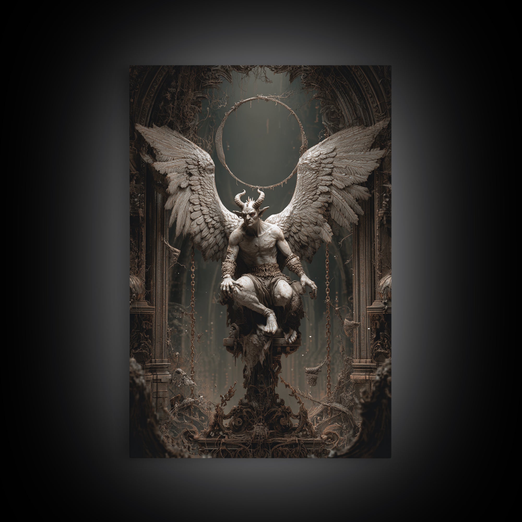 The Gargoyle Sentinel, Vertical Wall Art, Gothic Horror Wall Art, Framed Canvas Print, Halloween Wall Decor, Gothic Home Decor