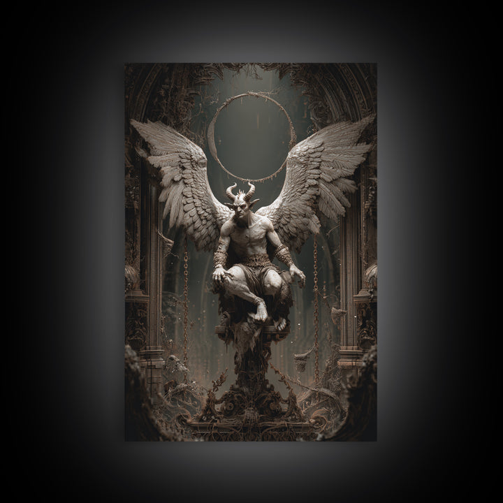 The Gargoyle Sentinel, Vertical Wall Art, Gothic Horror Wall Art, Framed Canvas Print, Halloween Wall Decor, Gothic Home Decor