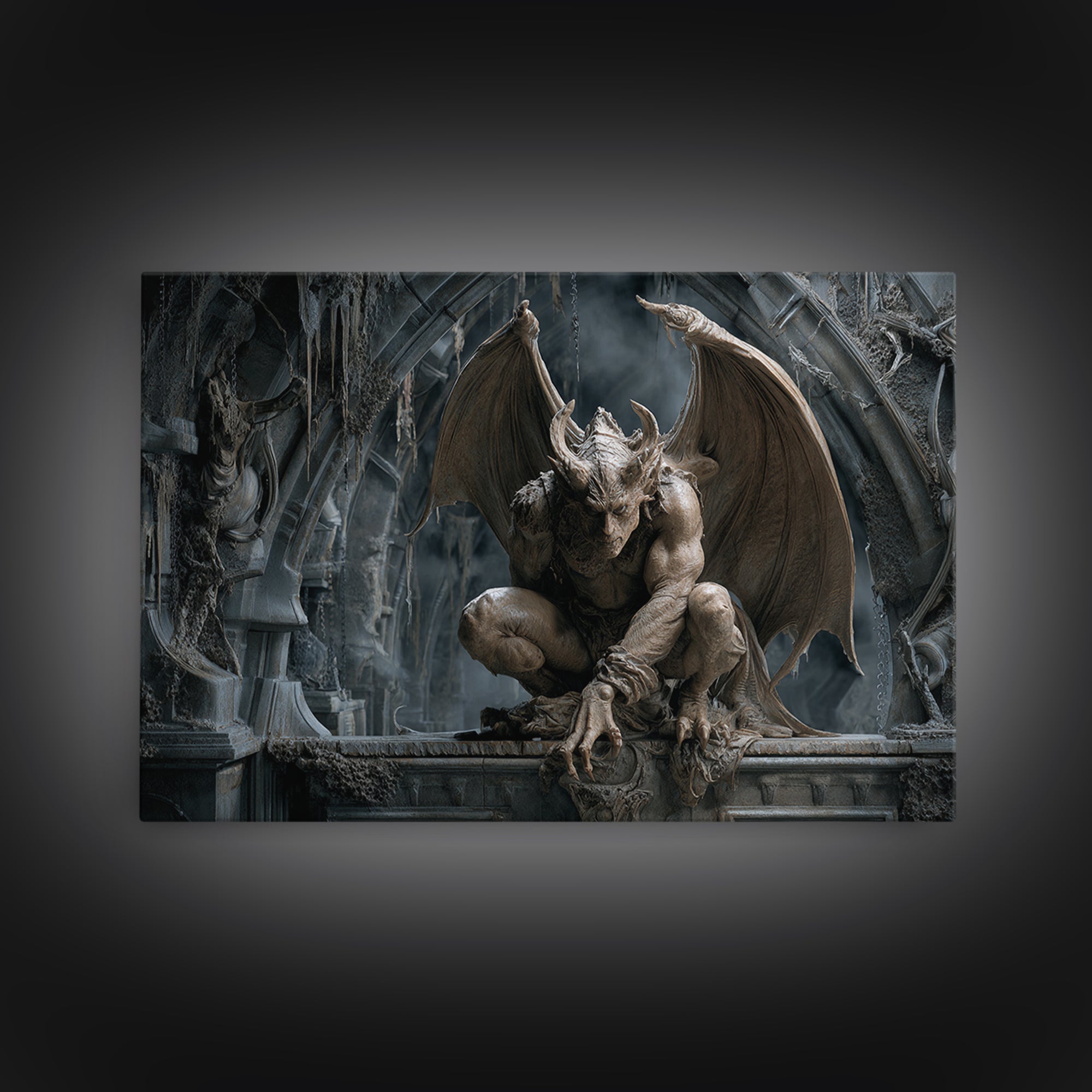 The Gargoyle Sentinel, Landscape Wall Art, Spooky Home Decor, Canvas Print, Halloween Wall Decor, Gothic Home Decor, Halloween Wall Art