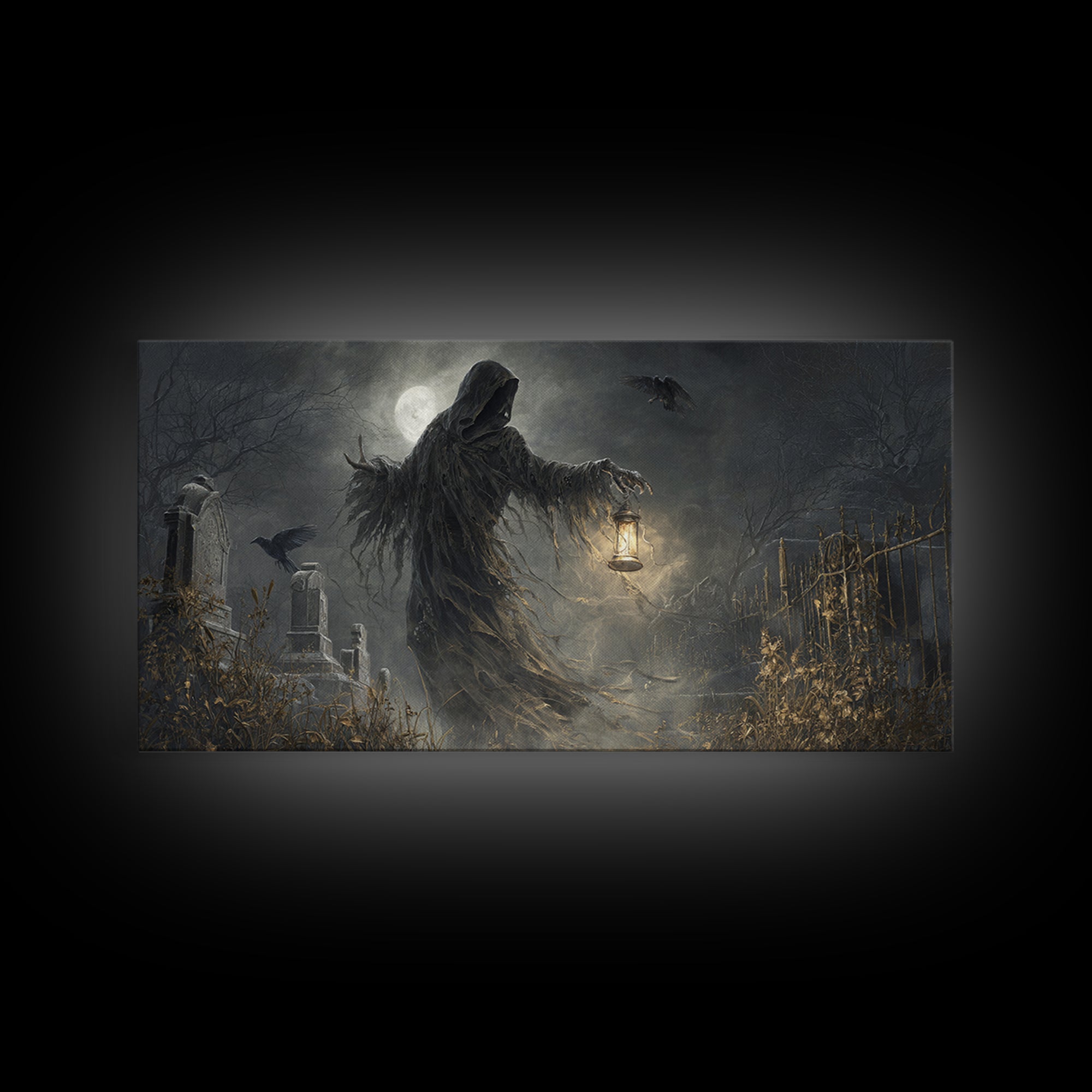 The Tattered Wraith, Wide Panoramic Art, Haunted Gothic Art, Framed Canvas Print, Halloween Wall Decor, Gothic Home Decor
