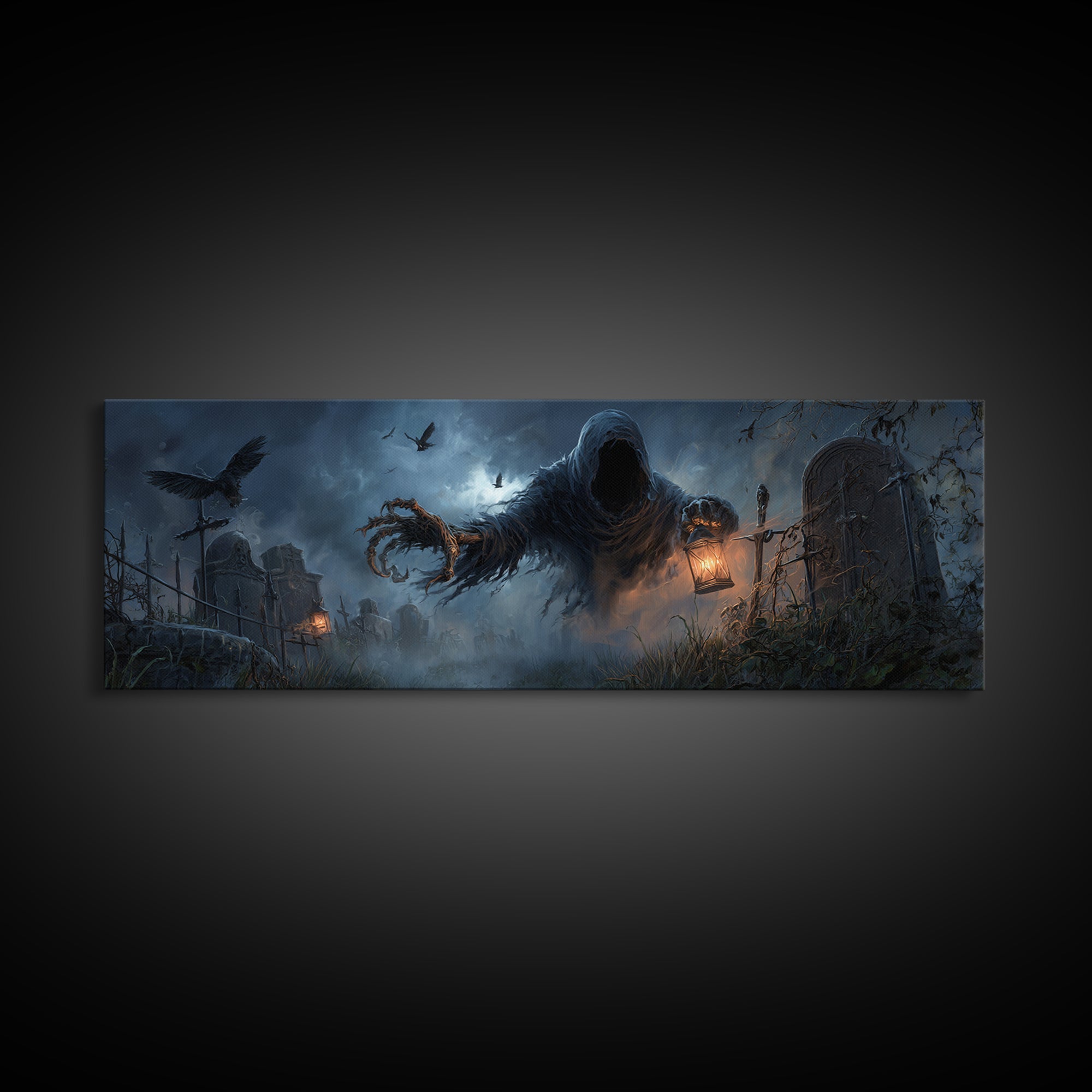 The Tattered Wraith, Extra Wide Wall Art, Dark Fantasy Wall Art, Canvas Print, Halloween Wall Decor, Gothic Home Decor, Halloween Wall Art