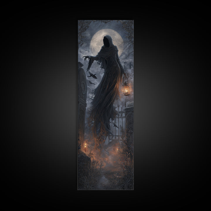 The Tattered Wraith, Tall Narrow Wall Art, Haunted Gothic Art, Framed Canvas Print, Halloween Wall Decor, Gothic Home Decor, Horror Wall Art