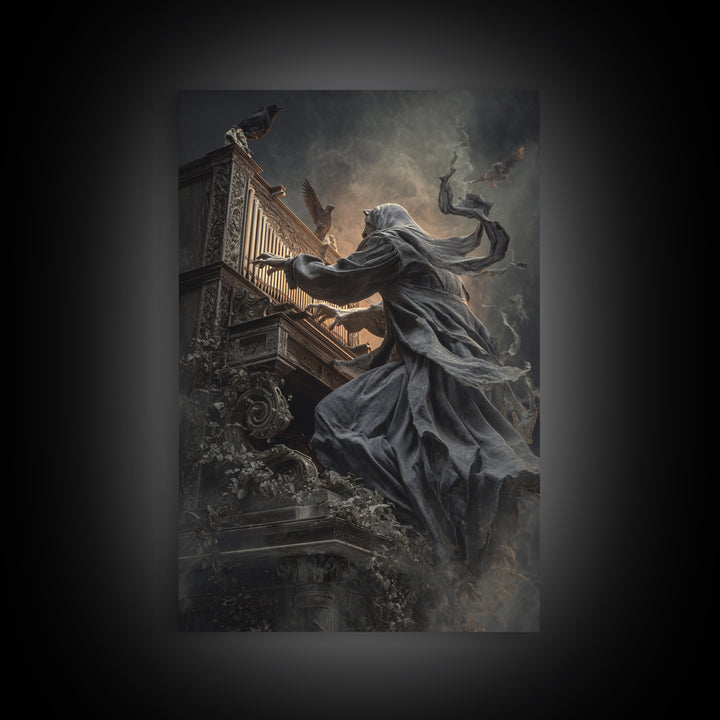 The Phantom Organist, Vertical Wall Art, Gothic Horror Wall Art, Framed Canvas Print, Halloween Wall Decor, Gothic Home Decor