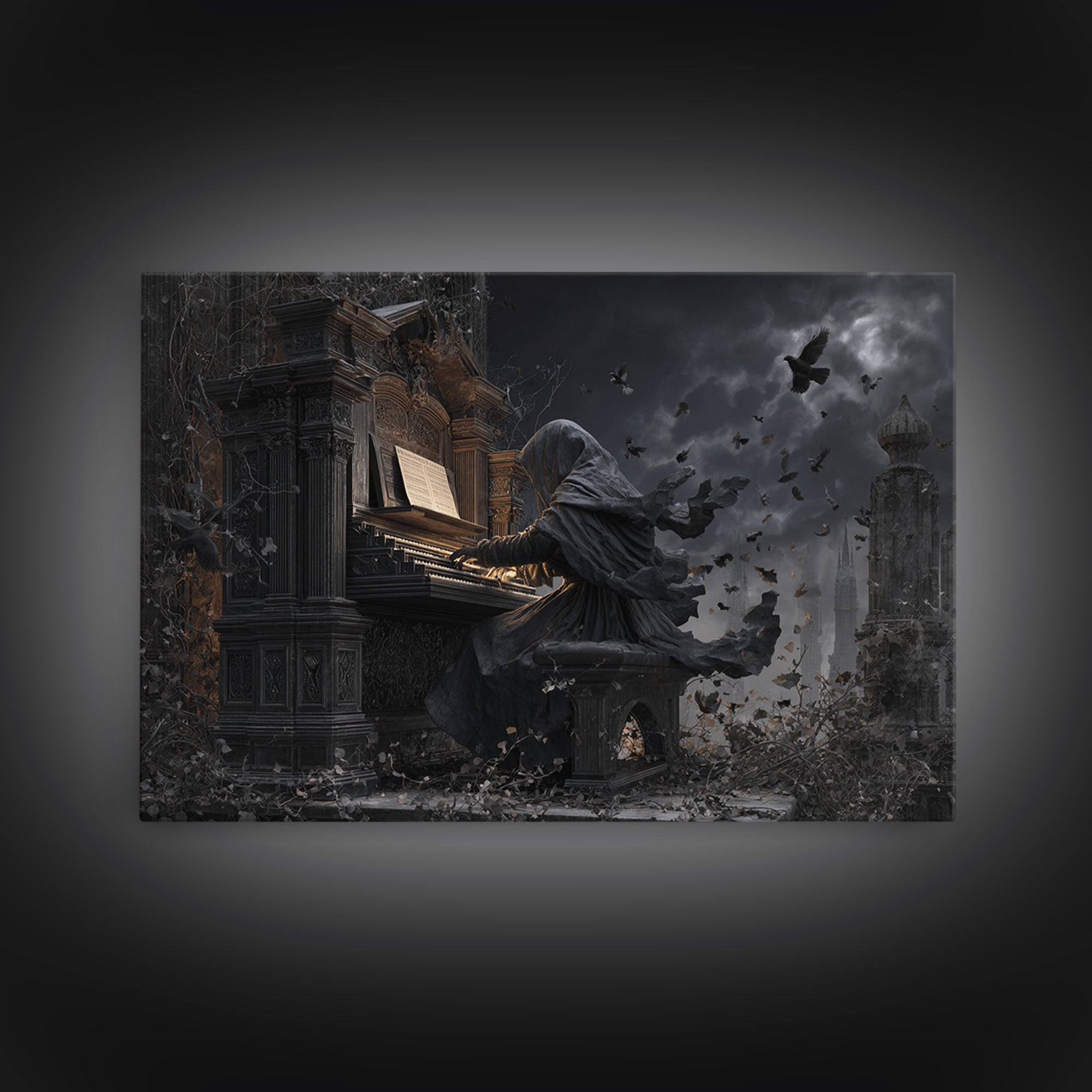 The Phantom Organist, Landscape Wall Art, Macabre Wall Art, Framed Canvas Print, Halloween Wall Decor, Gothic Home Decor, Spooky Wall Decor