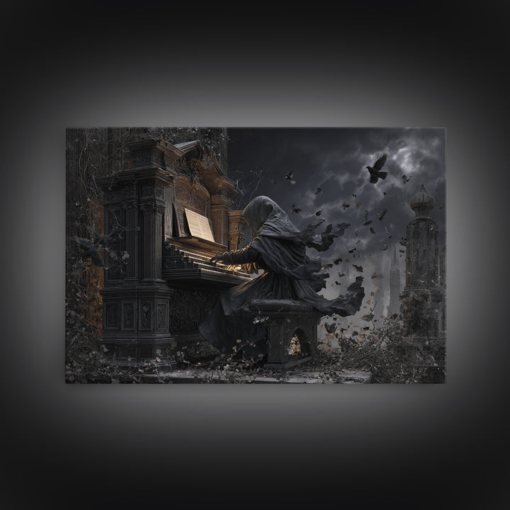 The Phantom Organist, Landscape Wall Art, Macabre Wall Art, Framed Canvas Print, Halloween Wall Decor, Gothic Home Decor, Spooky Wall Decor