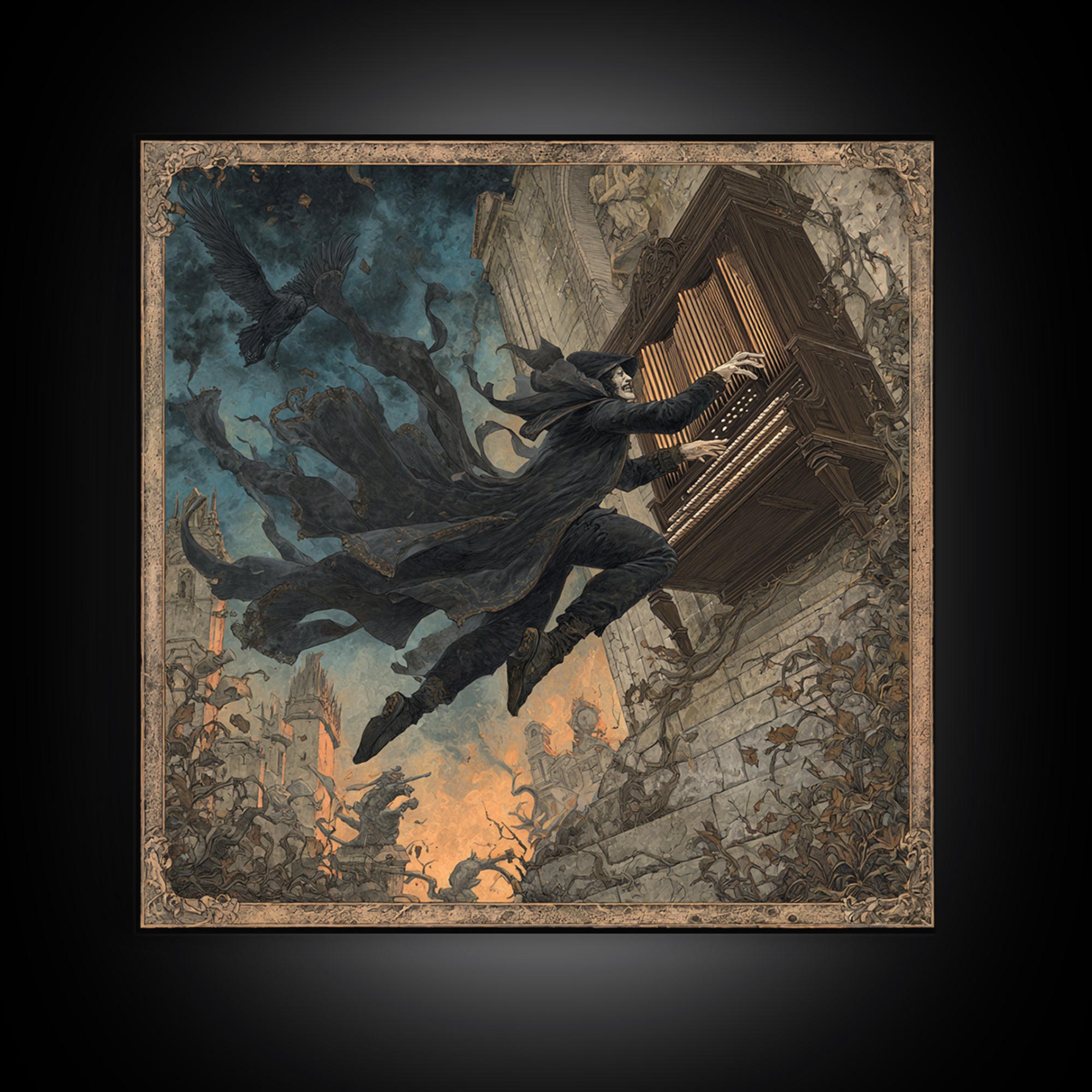 The Phantom Organist, Square Wall Art, Haunted Gothic Art, Framed Canvas Print, Halloween Wall Decor, Gothic Home Decor, Dark Fantasy Art