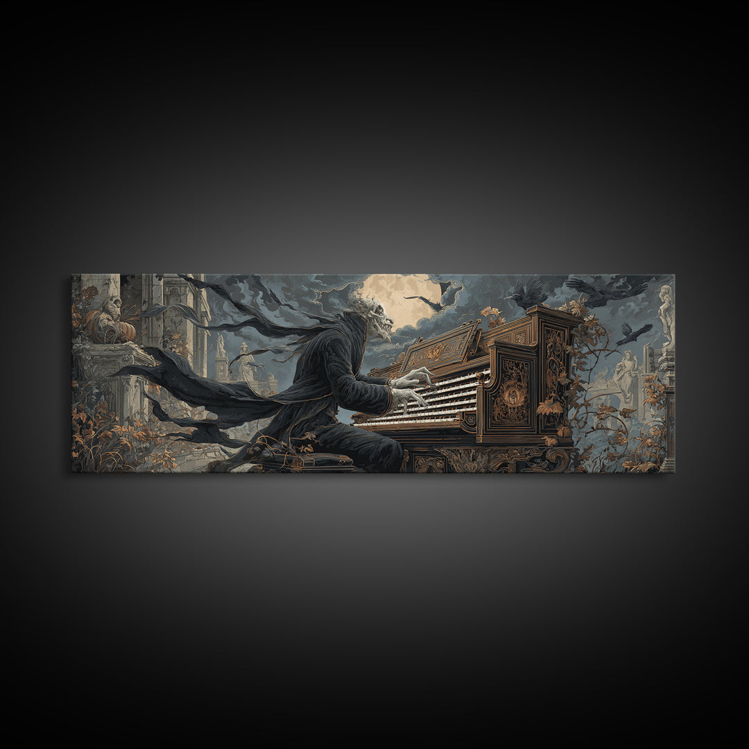 The Phantom Organist, Extra Wide Wall Art, Dark Halloween Decor, Canvas Print, Halloween Wall Decor, Gothic Home Decor, Spooky Wall Decor