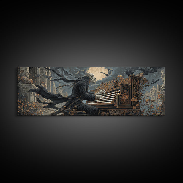 The Phantom Organist, Extra Wide Wall Art, Dark Halloween Decor, Canvas Print, Halloween Wall Decor, Gothic Home Decor, Spooky Wall Decor