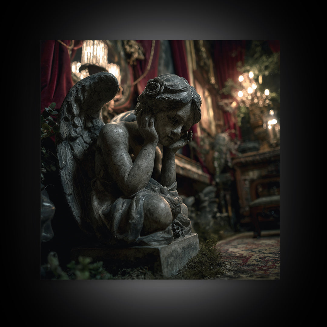 The Weeping Cemetery Angel, Square Wall Art, Dark Halloween Decor, Canvas Print, Halloween Wall Decor, Gothic Home Decor, Macabre Wall Art