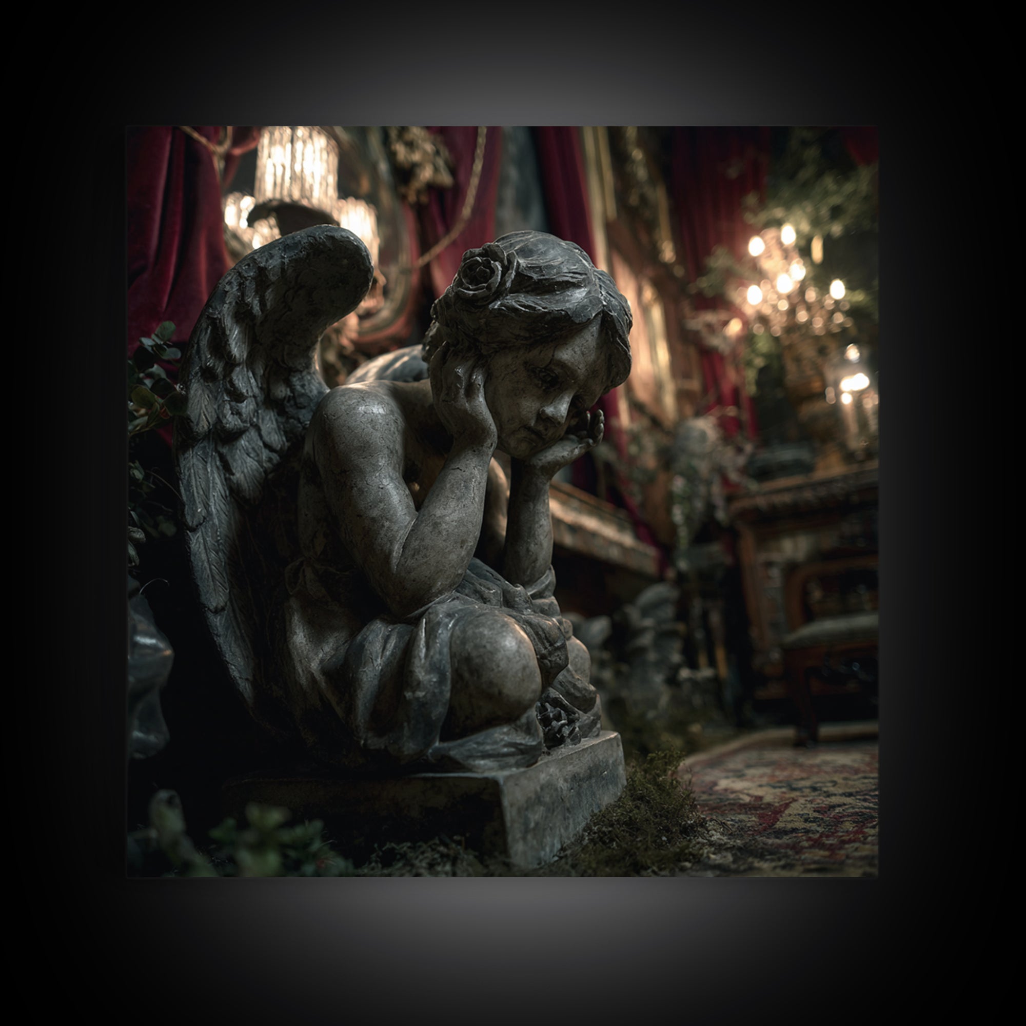 The Weeping Cemetery Angel, Square Wall Art, Dark Halloween Decor, Canvas Print, Halloween Wall Decor, Gothic Home Decor, Macabre Wall Art