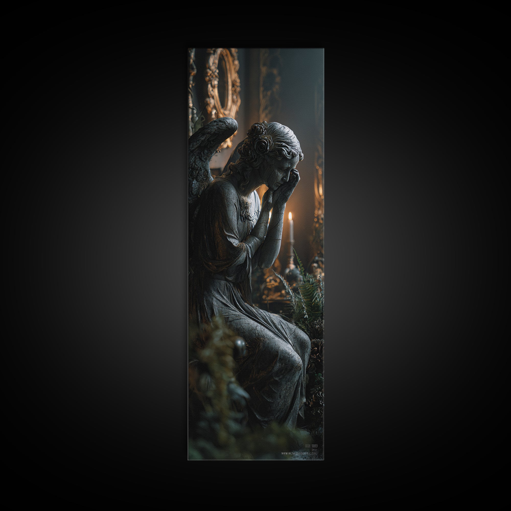 The Weeping Cemetery Angel, Tall Narrow Wall Art, Dark Halloween Decor, Canvas Print, Halloween Wall Decor, Gothic Home Decor