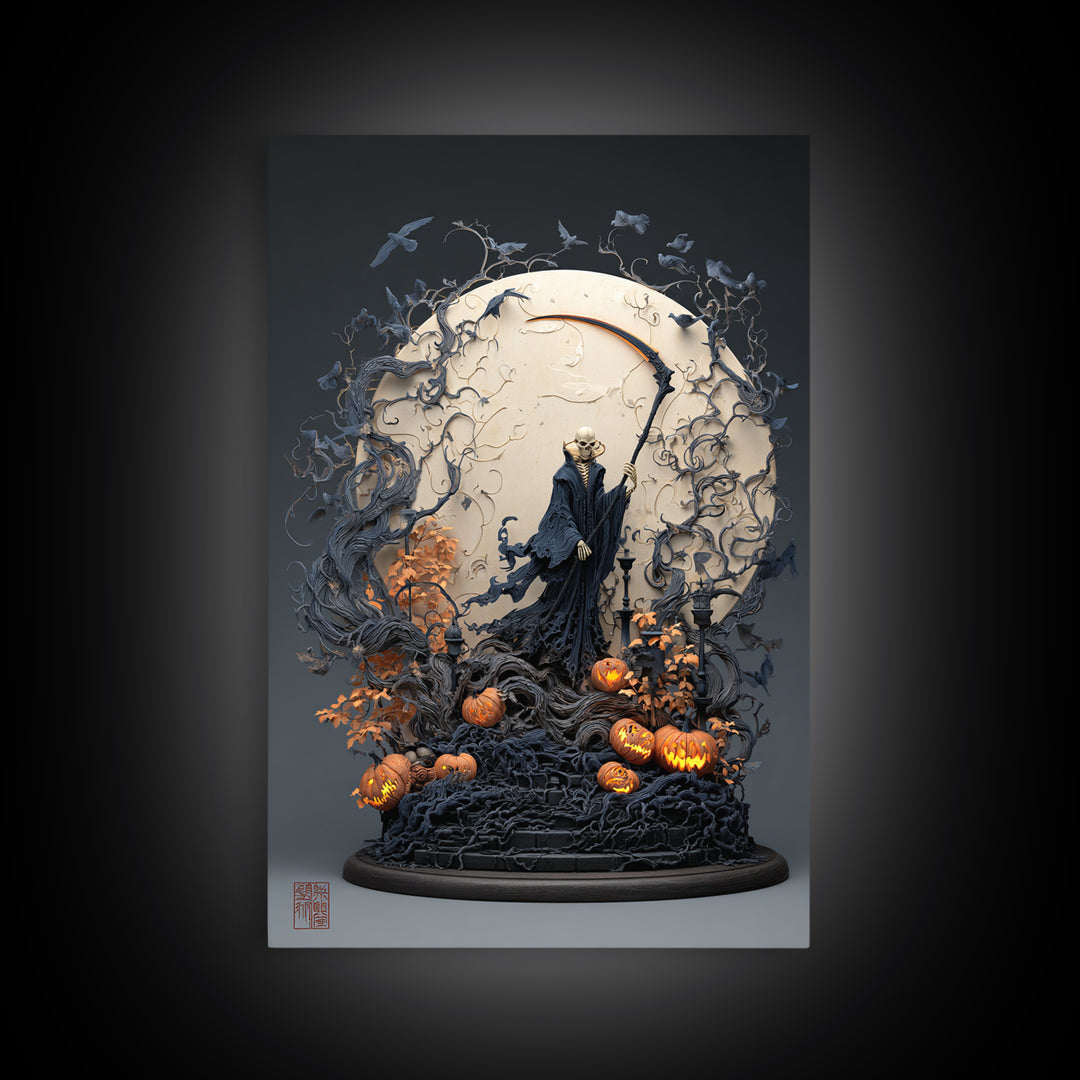 The Fog-Bound Reaper, Vertical Wall Art, Spooky Home Decor, Canvas Print, Halloween Wall Decor, Gothic Home Decor, Halloween Decor