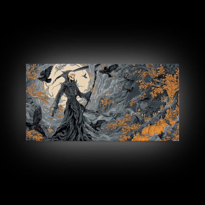 The Fog-Bound Reaper, Wide Panoramic Art, Spooky Home Decor, Canvas Print, Halloween Wall Decor, Gothic Home Decor, Statement Wall Art