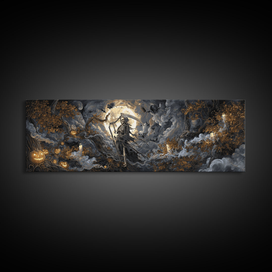 The Fog-Bound Reaper, Extra Wide Wall Art, Haunted Gothic Art, Framed Canvas Print, Halloween Wall Decor, Gothic Home Decor