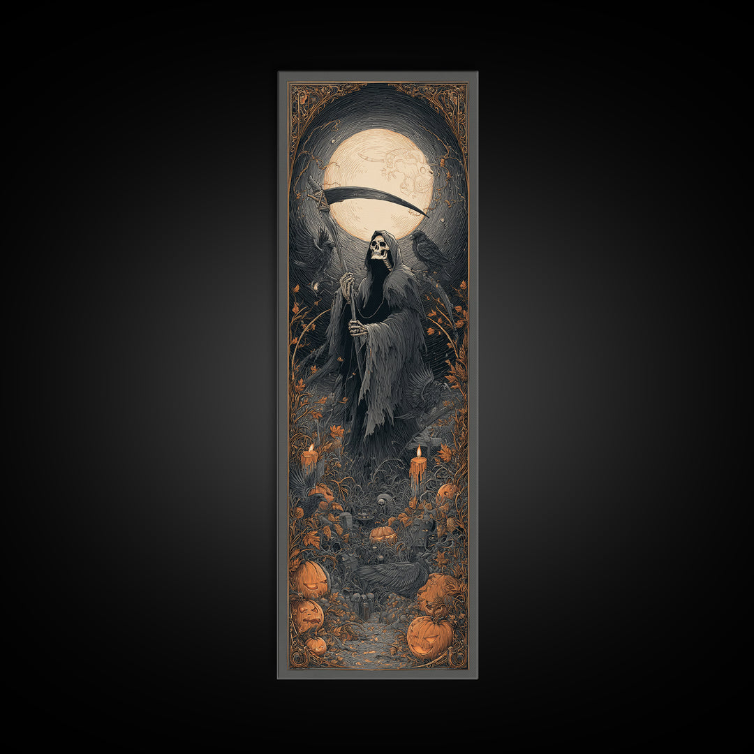 The Fog-Bound Reaper, Tall Narrow Wall Art, Spooky Home Decor, Canvas Print, Halloween Wall Decor, Gothic Home Decor, Halloween Wall Art