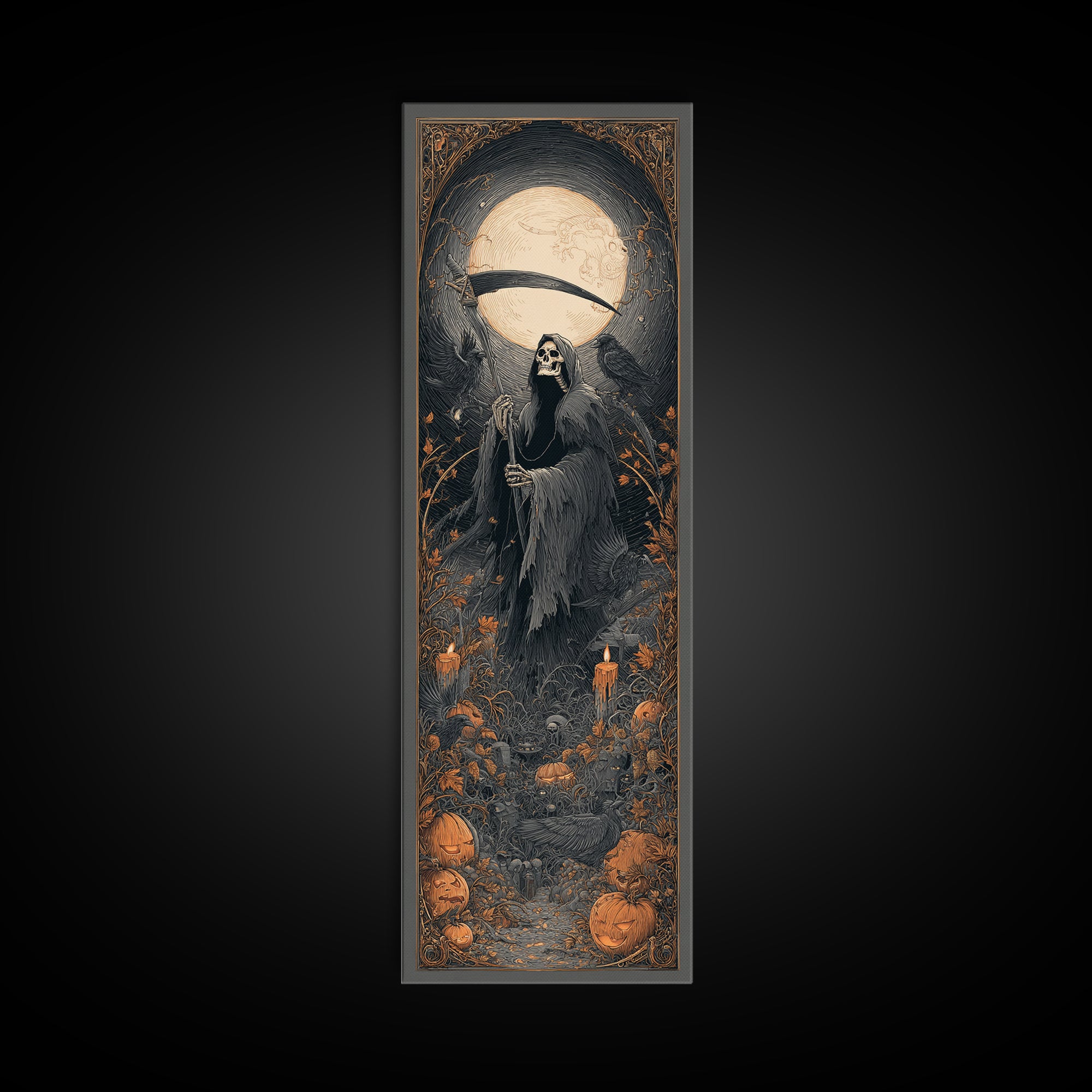 The Fog-Bound Reaper, Tall Narrow Wall Art, Spooky Home Decor, Canvas Print, Halloween Wall Decor, Gothic Home Decor, Halloween Wall Art