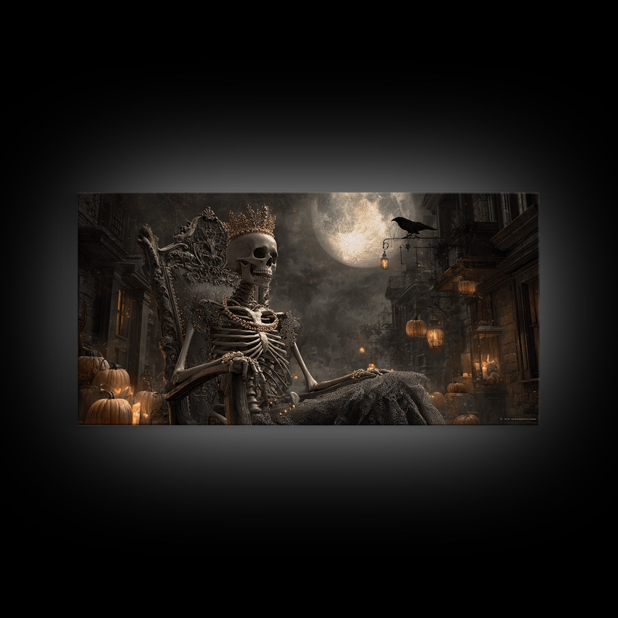 The Bone Queen, Wide Panoramic Art, Dark Halloween Decor, Canvas Print, Halloween Wall Decor, Gothic Home Decor, Collectible Wall Decor