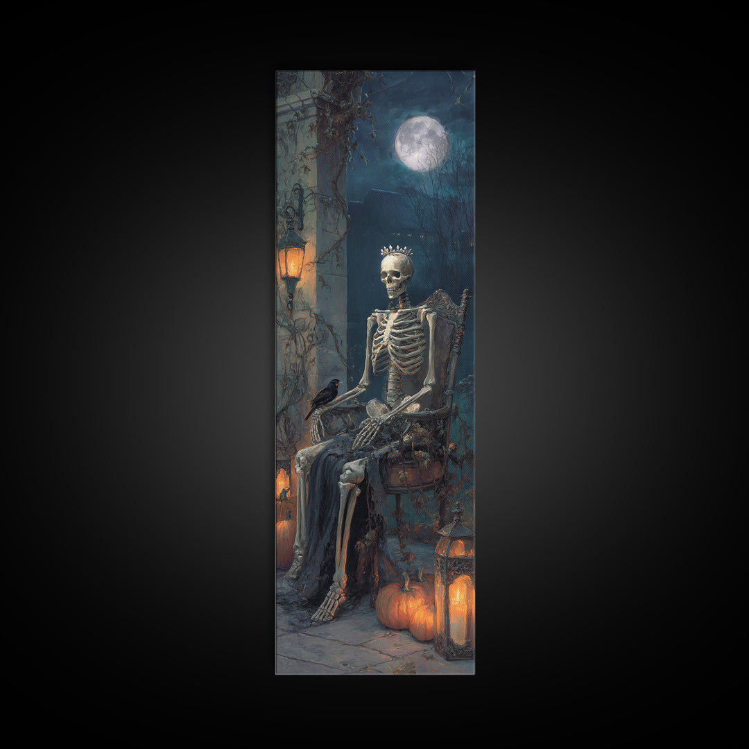 The Bone Queen, Tall Narrow Wall Art, Gothic Horror Wall Art, Framed Canvas Print, Halloween Wall Decor, Gothic Home Decor