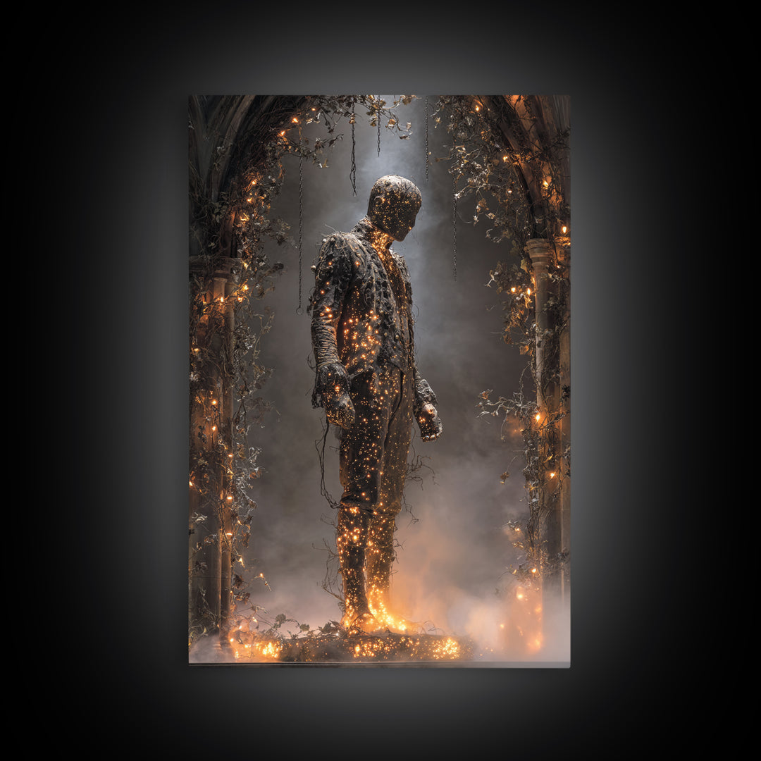 The Candlewax Man, Vertical Wall Art, Gothic Horror Wall Art, Framed Canvas Print, Halloween Wall Decor, Gothic Home Decor
